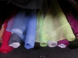 Poly Chiffon in the Fashion District: Inexpensive, but too shiny and stiff. This got rejected quickly.