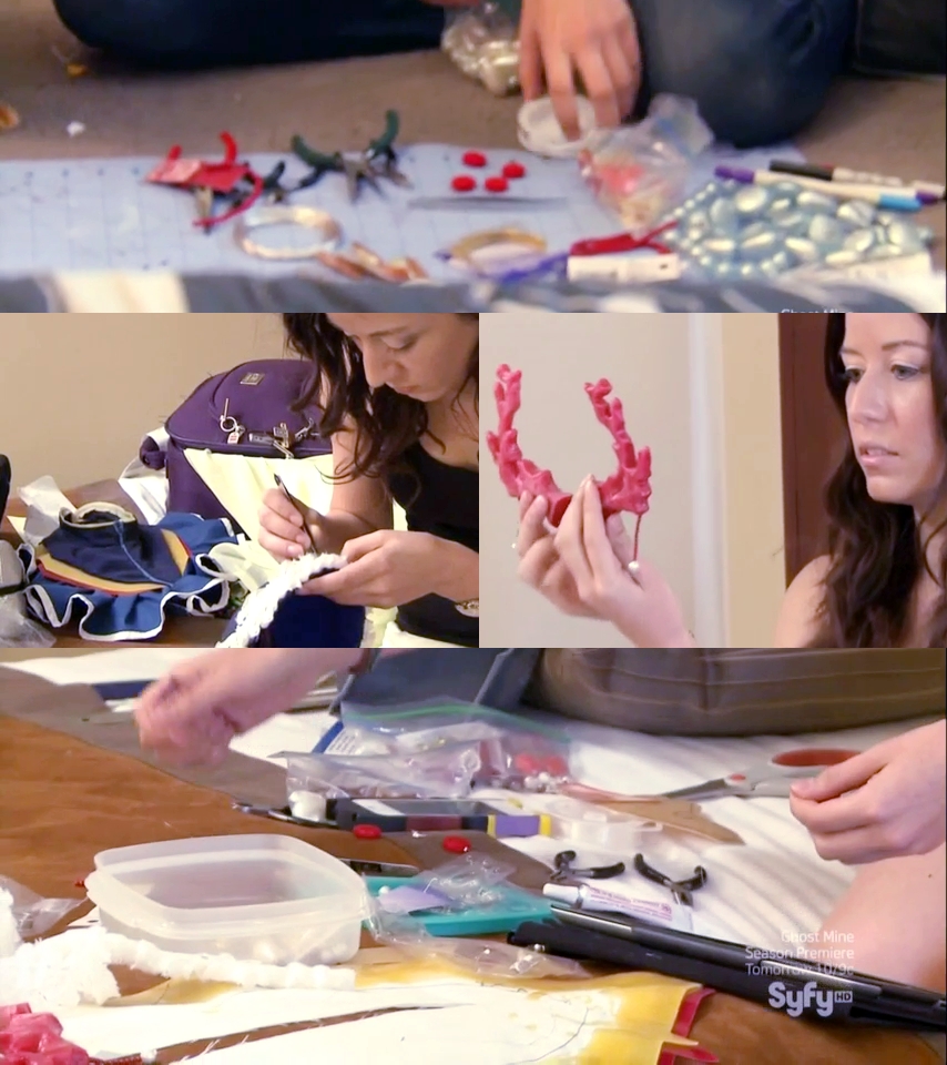 Shots from the episode of Heroes Of Cosplay, of Victoria working on the various details.