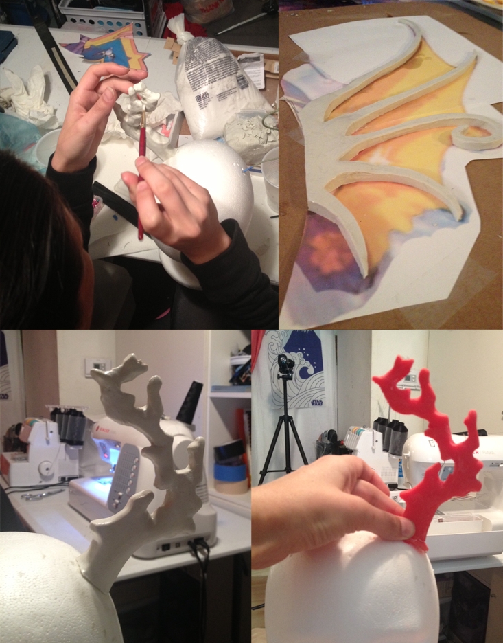 Victoria sculting the coral "horns" and fins out of oil-based clay.